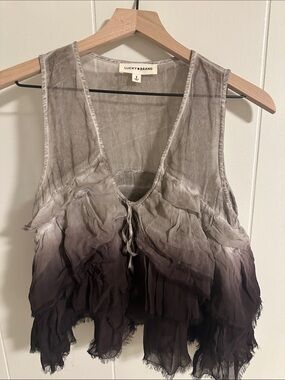 Lucky Brand Gray to Black Ombre Ruffle Tie-Front Vest